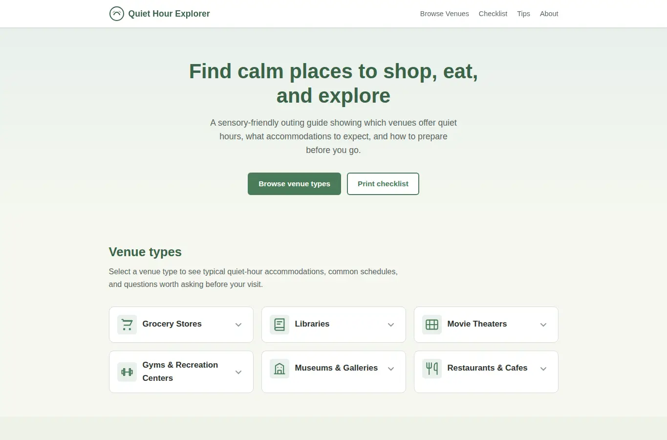 Screenshot of Quiet Hour Explorer interface showing the project page in use